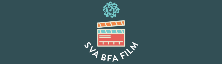 Logo for the BFA Film Department shows flower logo above film slate with text "SVA BFA FILM" underneath.