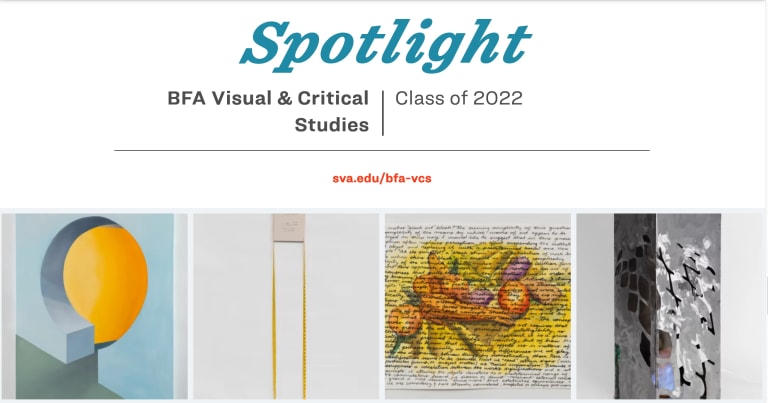 Screenshot of the June 2022 Spotlight section from the School of Visual Arts website, showing images of several student works.