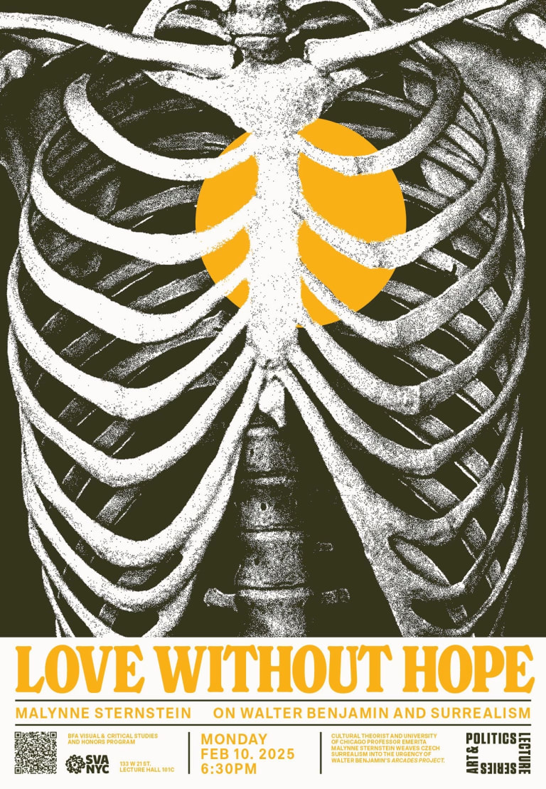 Poster with image of skeleton with setting sun