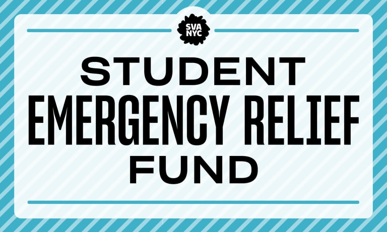 A blue graphic header for SVA's Student Relief Fund