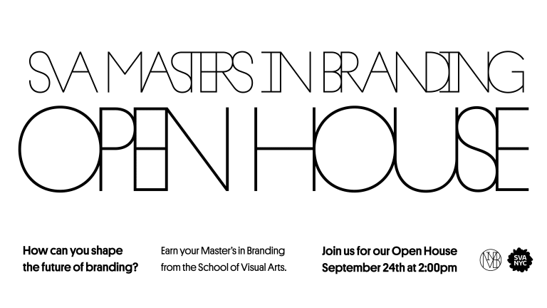 White background with black text reading "SVA Master's in Branding Open House."