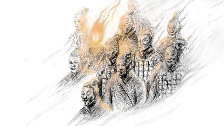 Ink drawing of the Terra Cotta Army from the Qing Dynasty