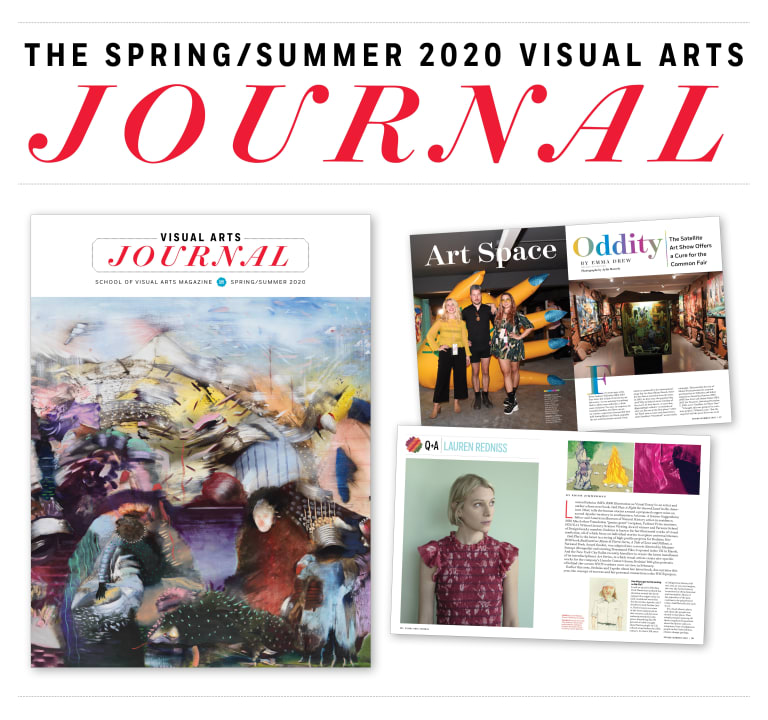 An image featuring the cover and sample pages from the spring/summer 2020 "Visual Arts Journal."