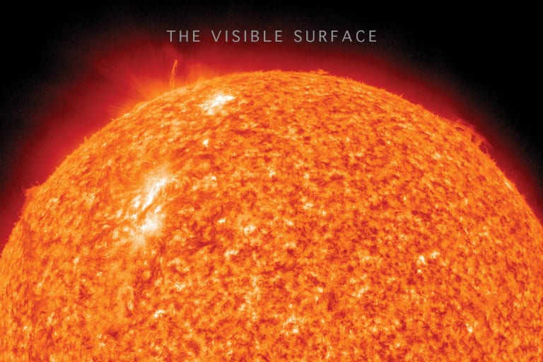 Image of the sun in outer space with text "The Visible Surface" superimposed above it.