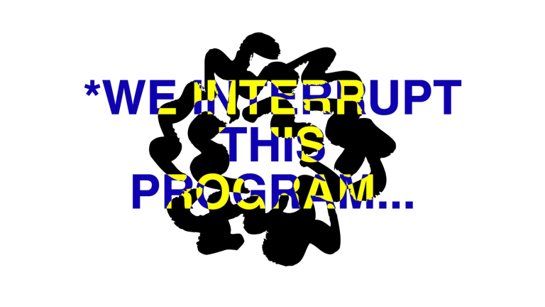 SVA flower logo, overlaid with exhibition title in combination of navy blue and yellow.