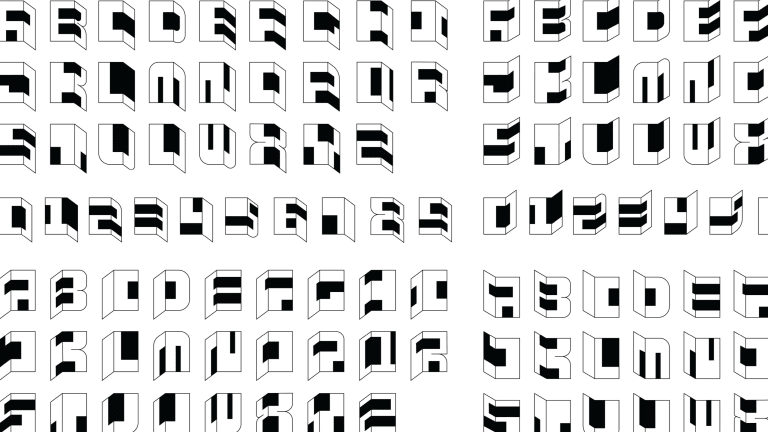 The latin alphabet rendered in a 3 dimensional typeface.