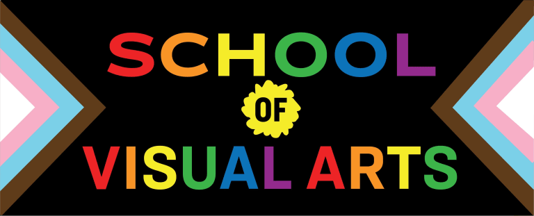 A graphic featuring the text "School of Visual Arts" in rainbow colors 