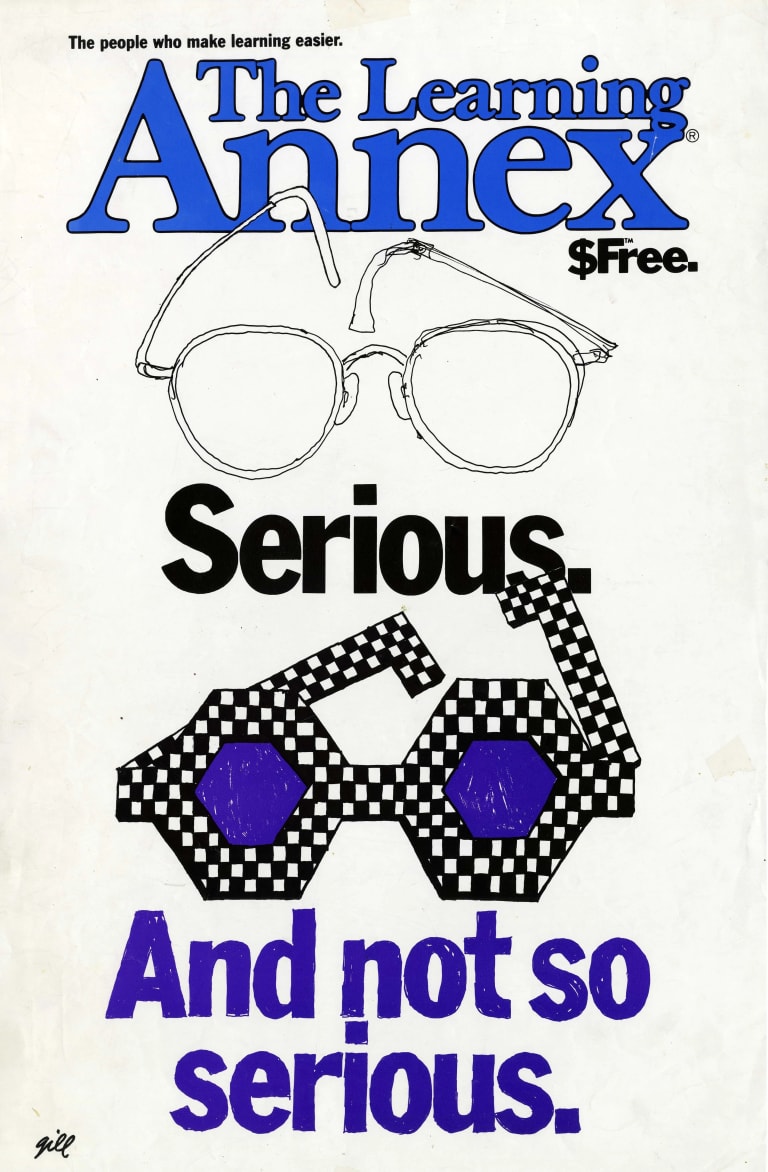 A poster witj two pairs of glasses that reads " serious and not so serious"