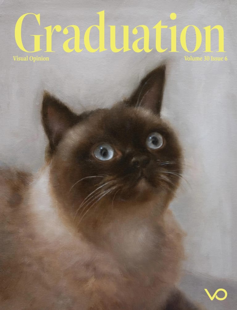 A magazine cover featuring a paintings of a cat