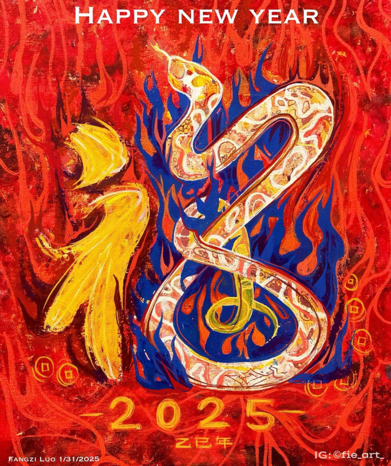 a lunar new year poster of a dragon on a red background