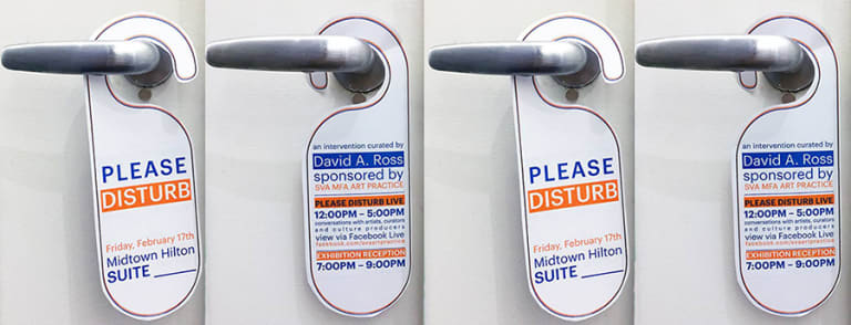 a door sign that reads please disturb and three more pictures with david a ross advertisement