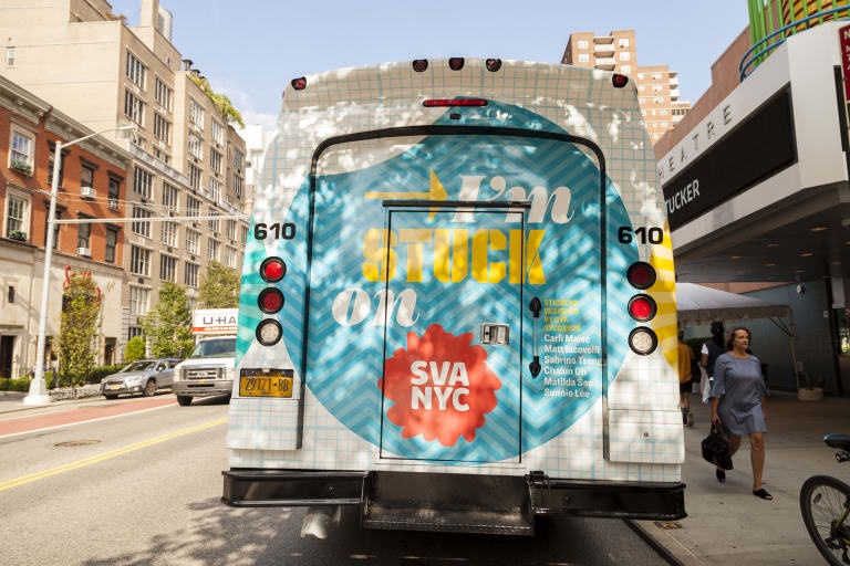 <p "="">A back view of SVA's new shuttle bus, parked outside of the SVA Theatre.
