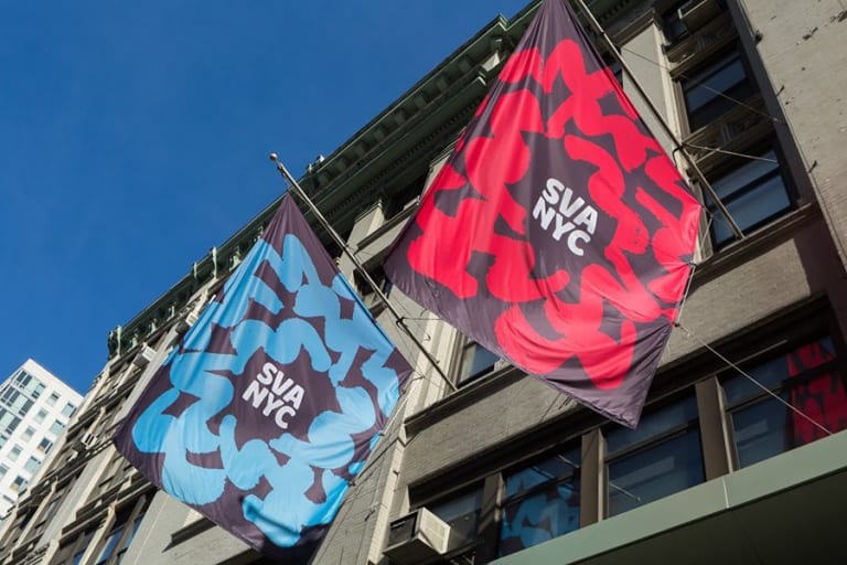 Two flags for the School of Visual Art in New York City