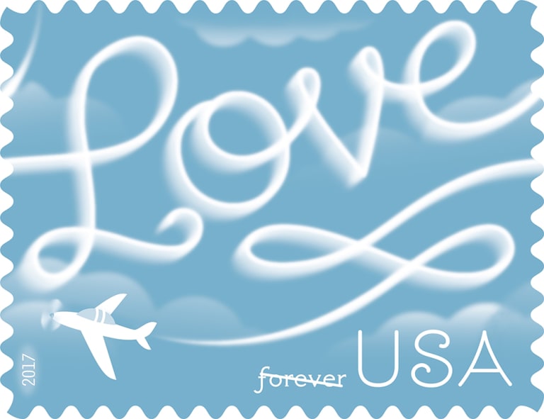 A postage stamp with aerial writing.