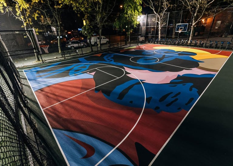 beautifully painted basketball court