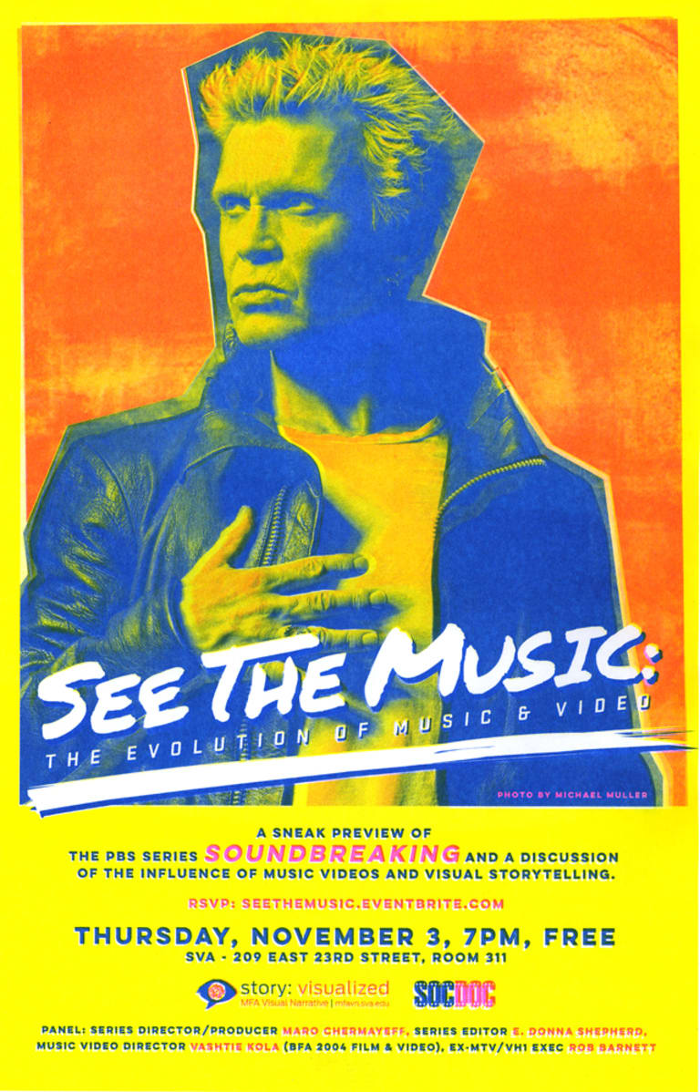 A poster of a singers advertising. He is a male with spiky hair.
