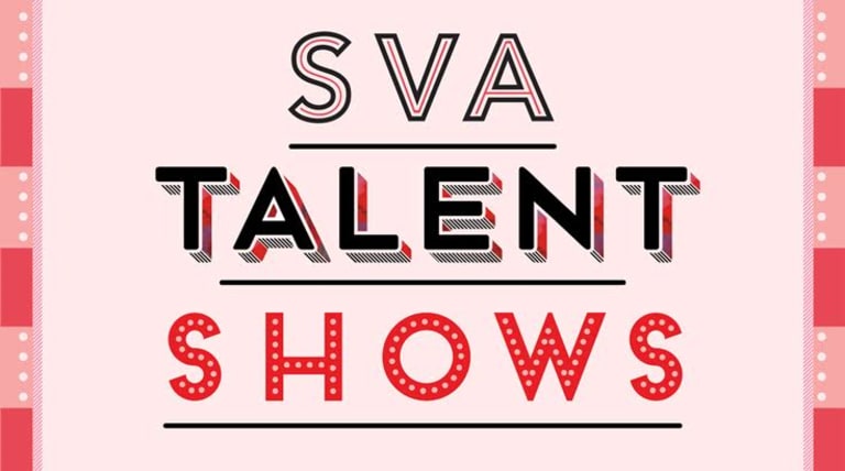 A sign advertising a talent show called SVA Talent Shows.