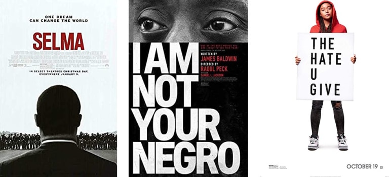 The movie posters for (from left) "Selma," "I Am Not Your Negro" and "The Hate U Give."