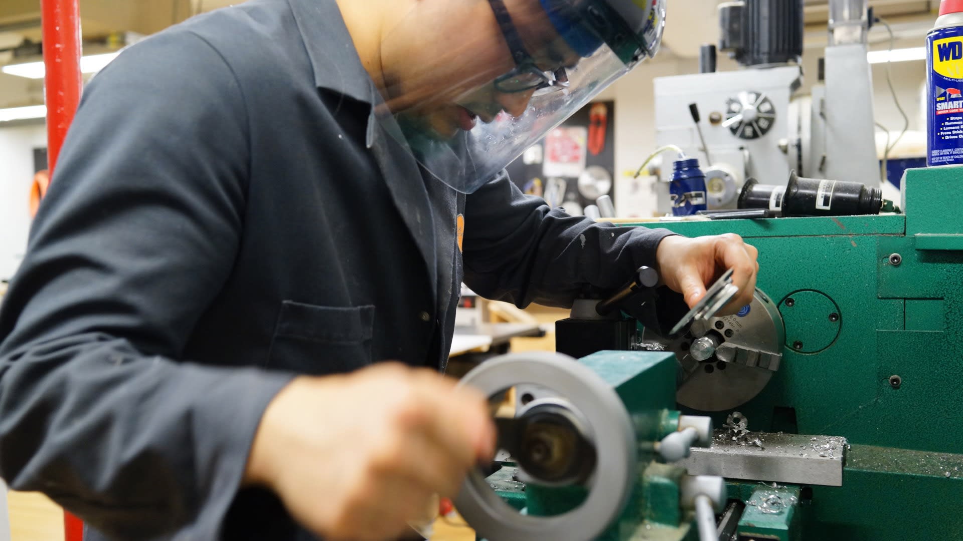 Student operating machine tool