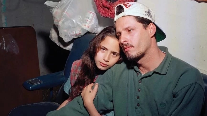 Father and daughter in their backyard shed, Lower East Side, NYC