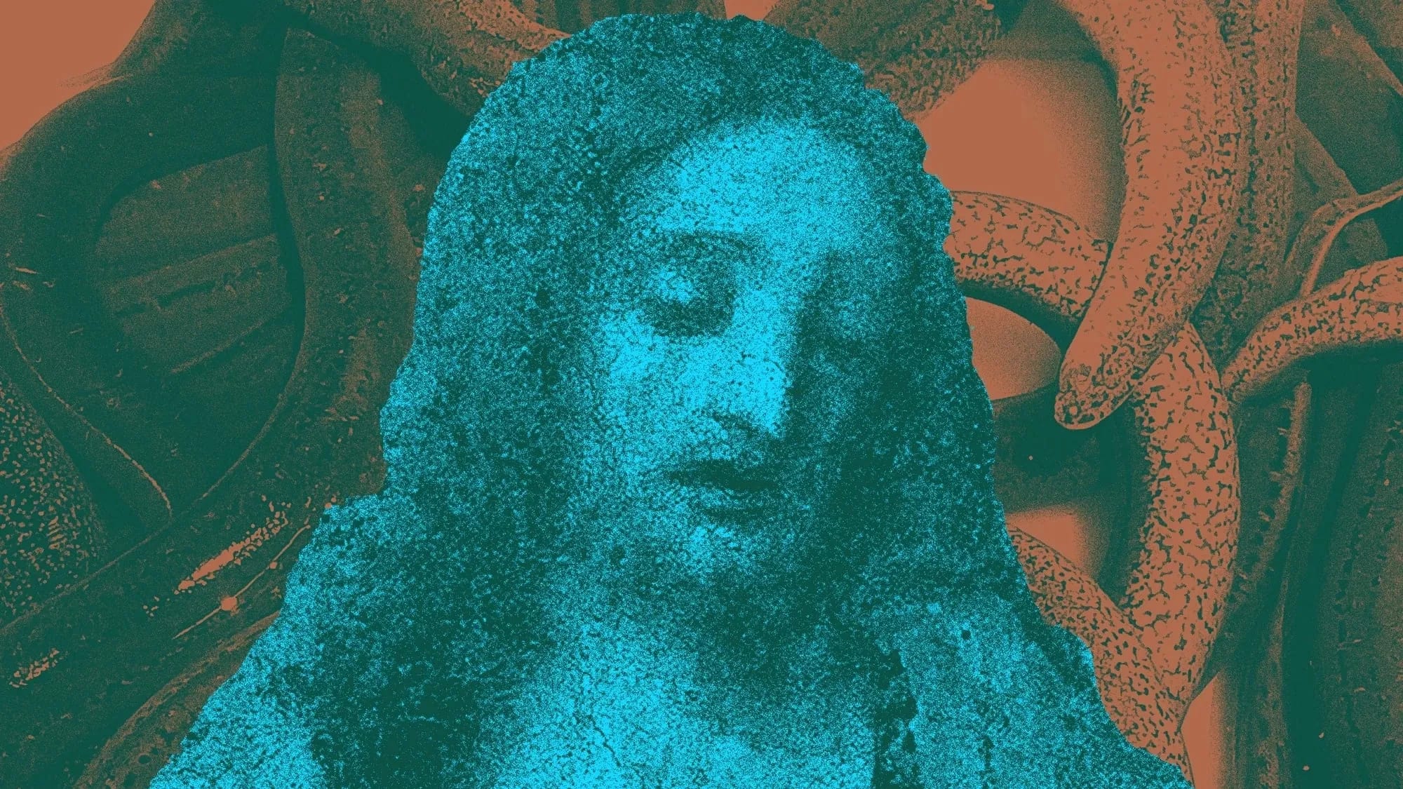 Poster featuring image of Jesus from The Last Supper, surrounded by eels