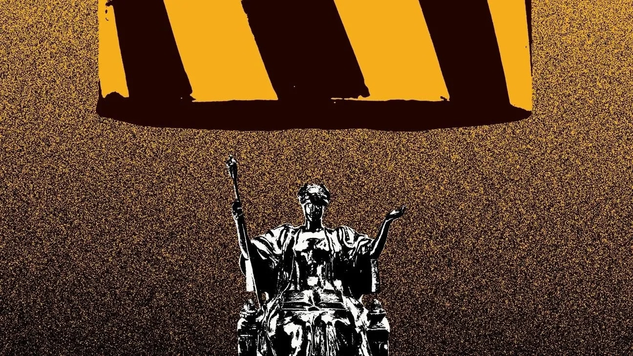 Statue of Minerva (symbol of Columbia University) being crushed