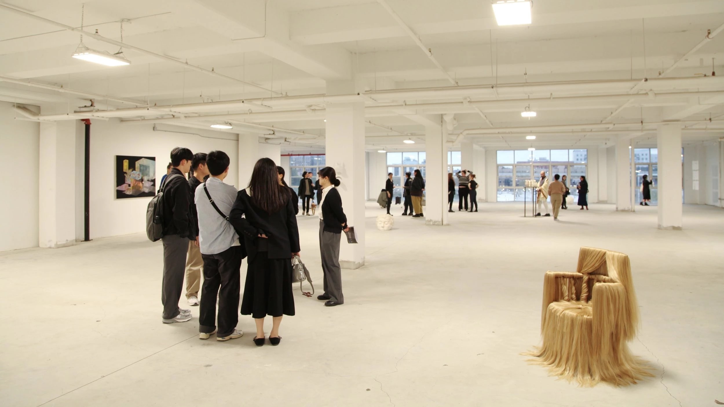 Wide view of an exhibition opening 