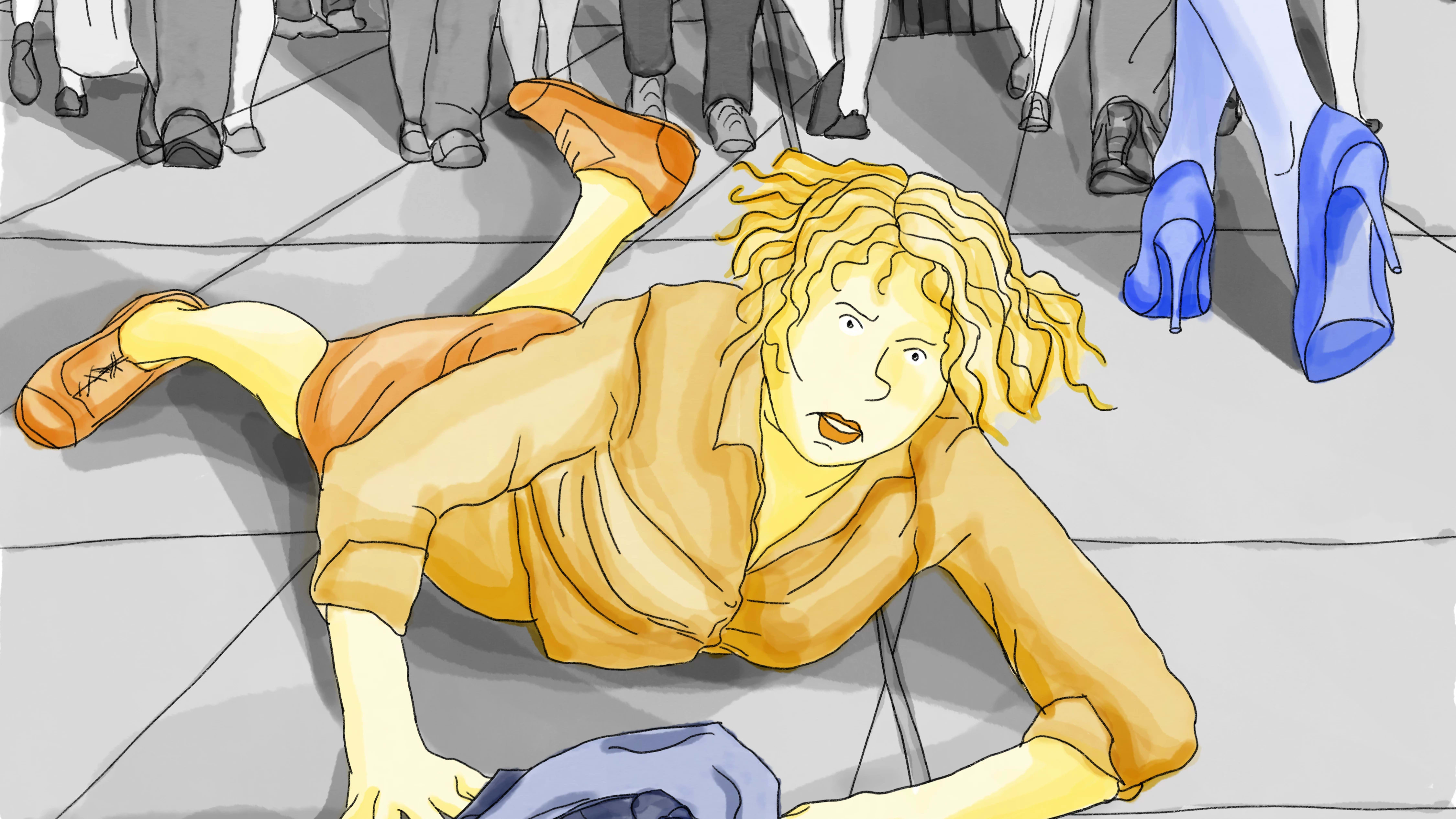 Illustrated cover image from Laura Browns thesis project titled Falling