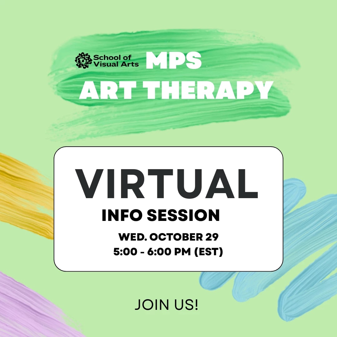 Text over a green and white background that reads "MPS ART THERAPY IN-PERSON INFO SESSION Wed. October 29"