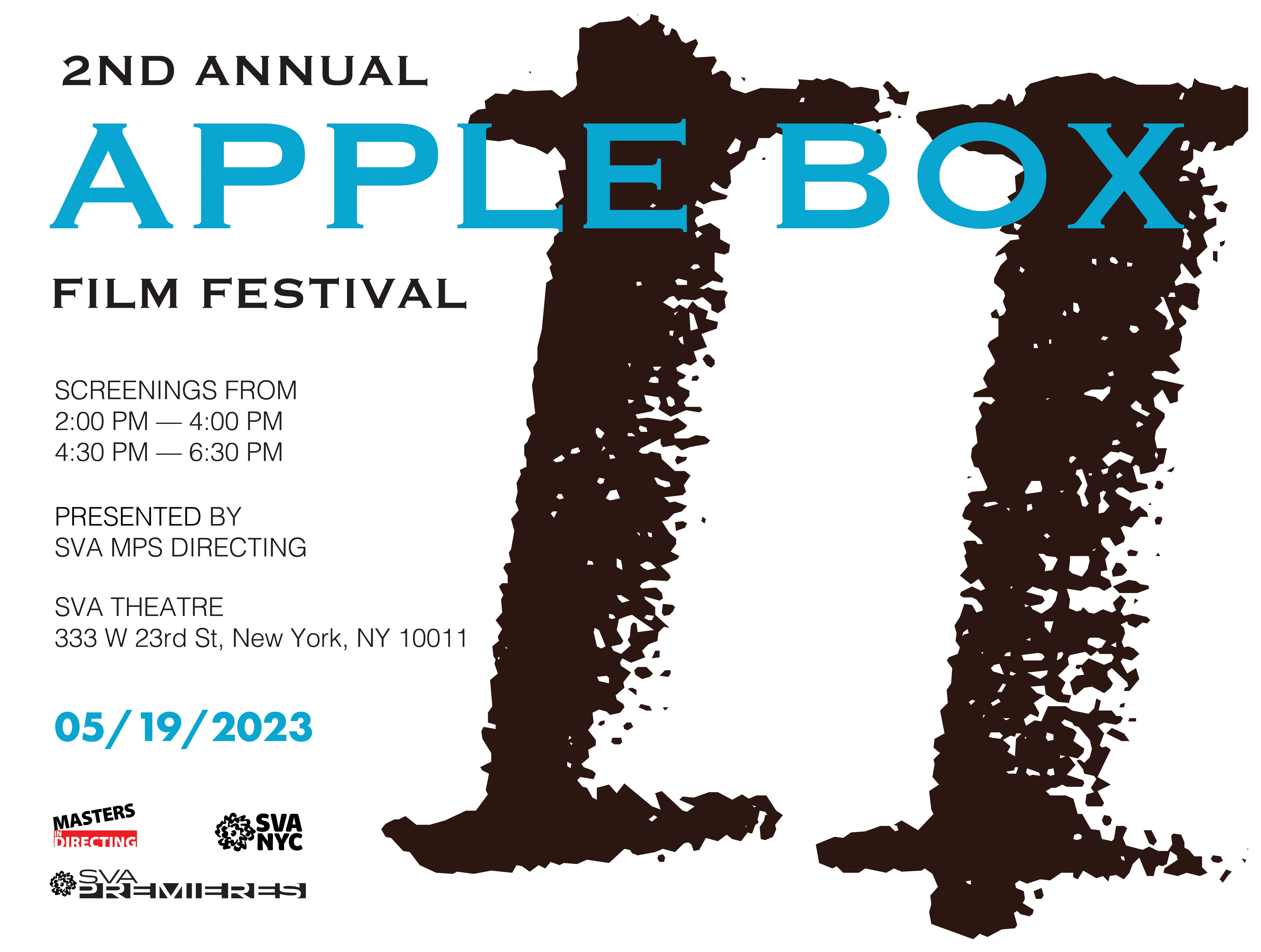 A graphic featuring the roman numerals for "two" in black against a white background. Text at the top in blue and black reads "2nd Annual Apple Box Short Film Festival"