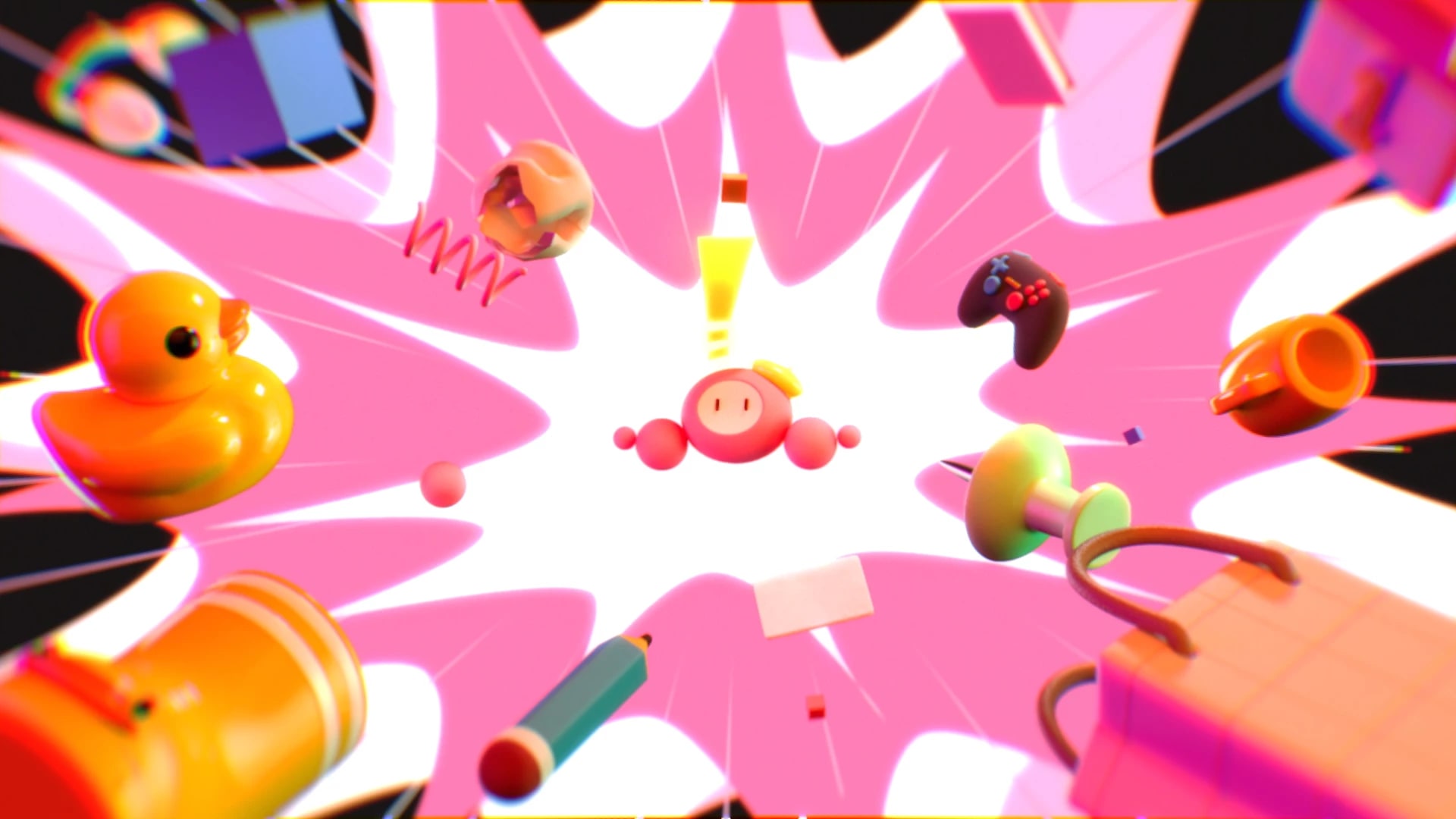 Color 3D objects moving away from central 3D character