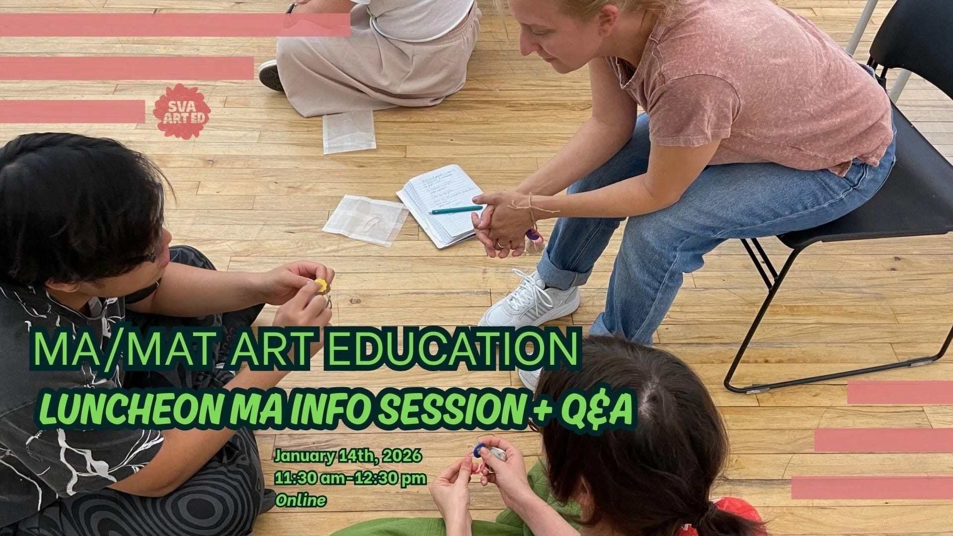 Two students sit on the floor while another student sit on a chair around each other while sculpting small figurines together.