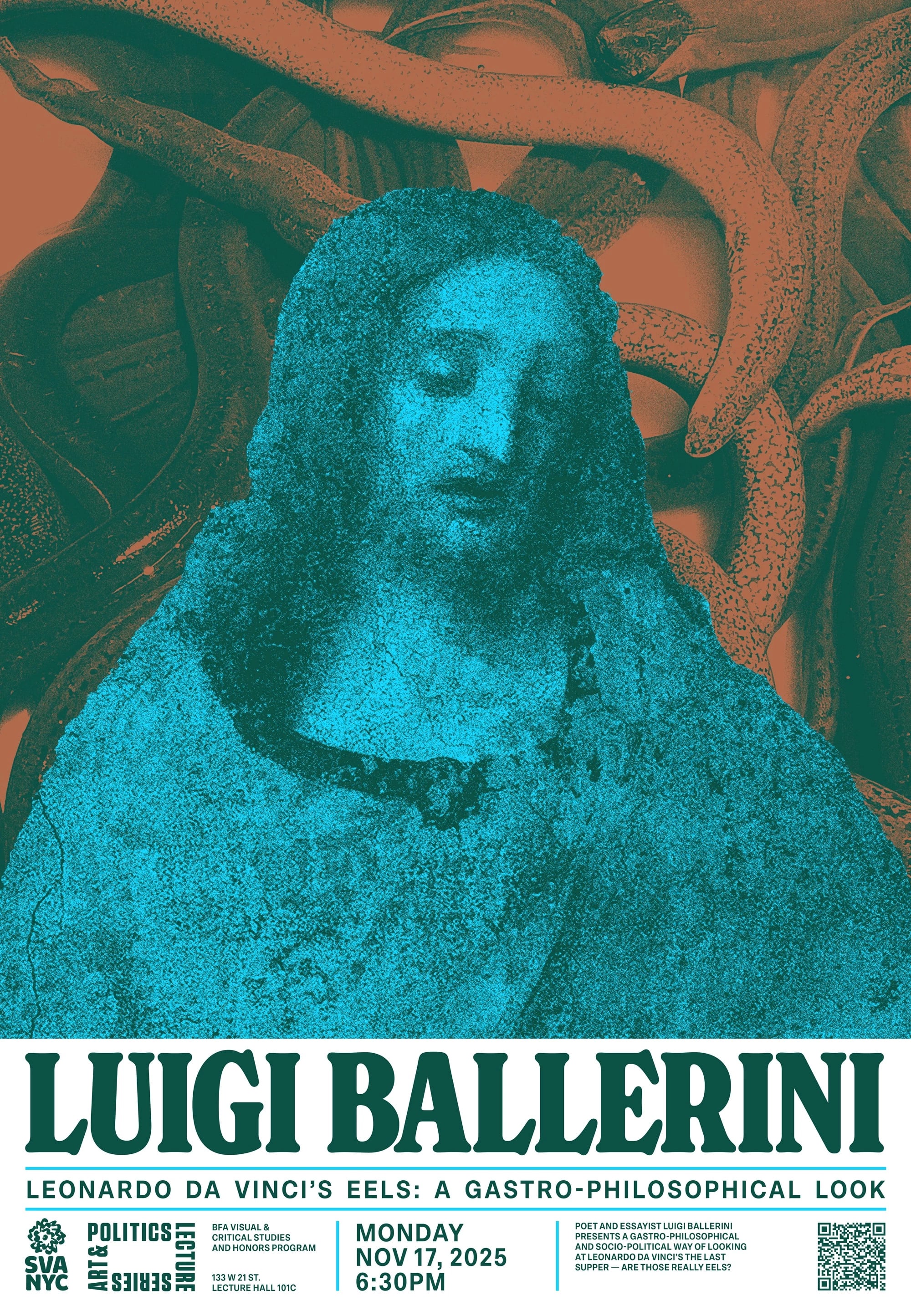 Poster featuring image of Jesus from The Last Supper, surrounded by eels