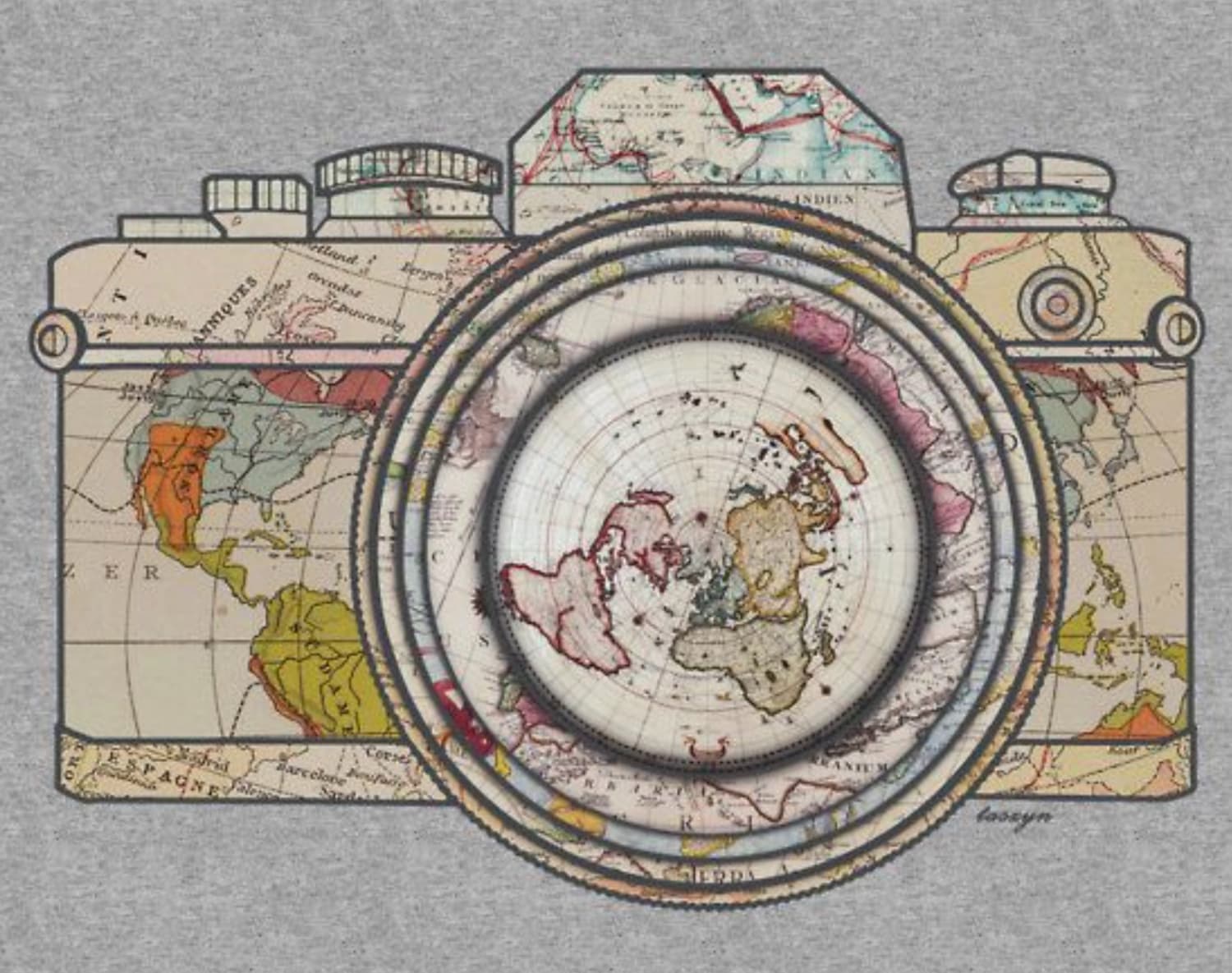 Map of the world contained in a camera graphic