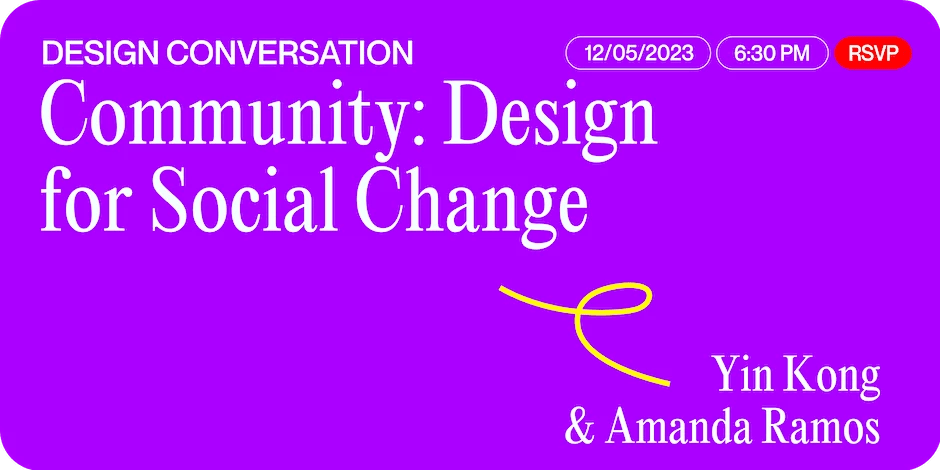 A purple slide with white text that reads "Community: Design for Social Change"
