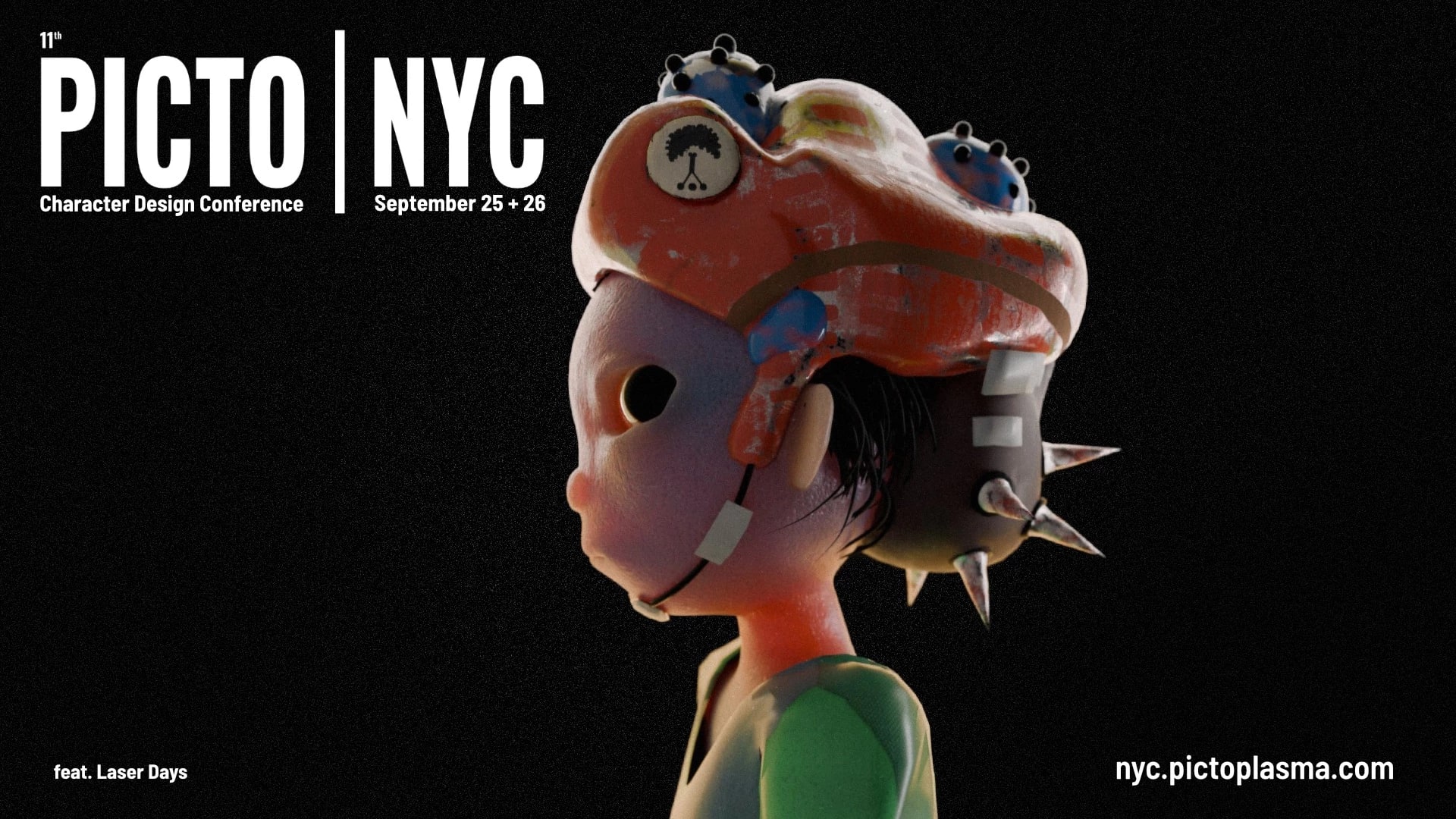 Character wearing a helmet with the text PICTO | NYC
