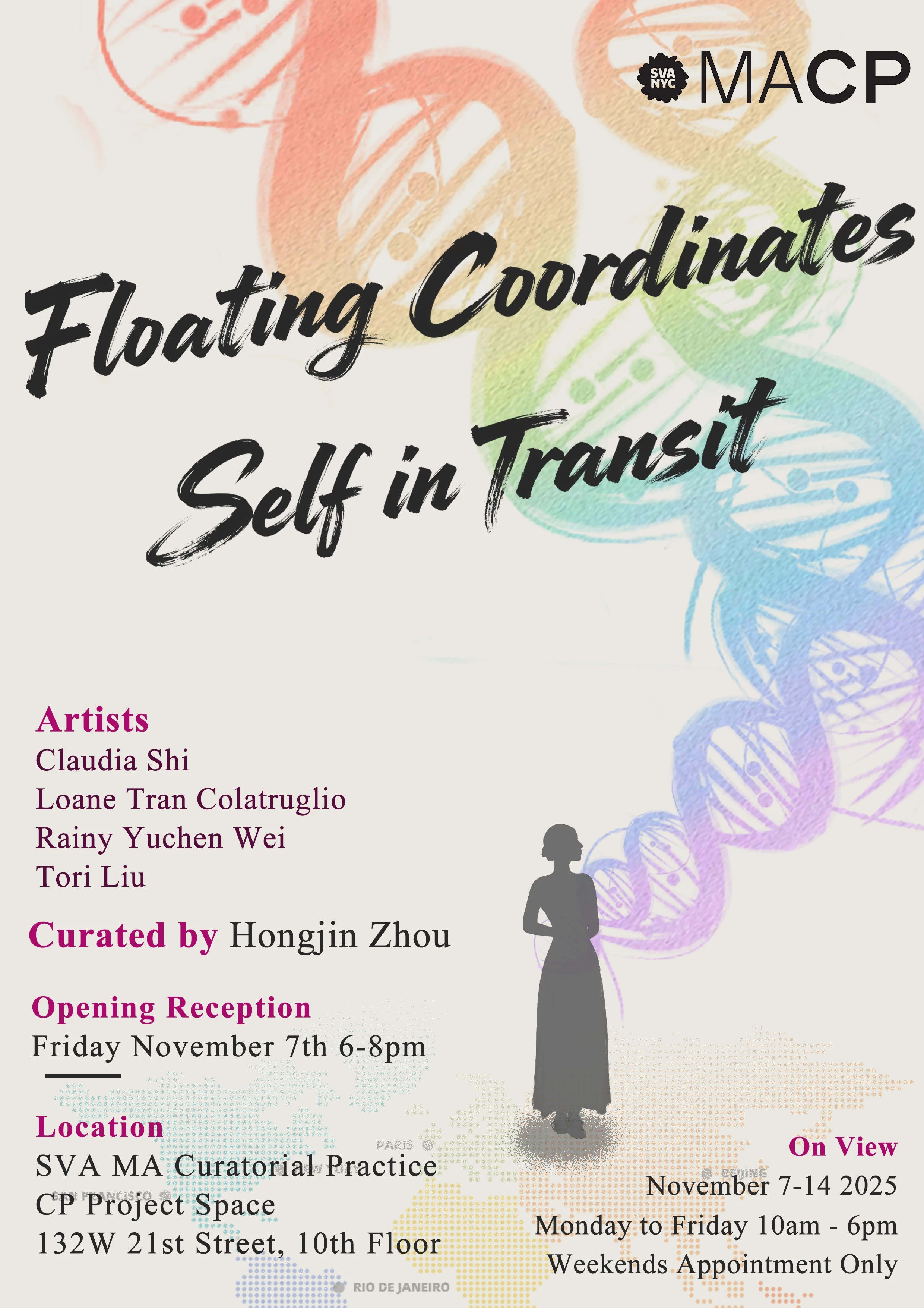 an illustration of a feminine figure with a rainbow helix behind it 