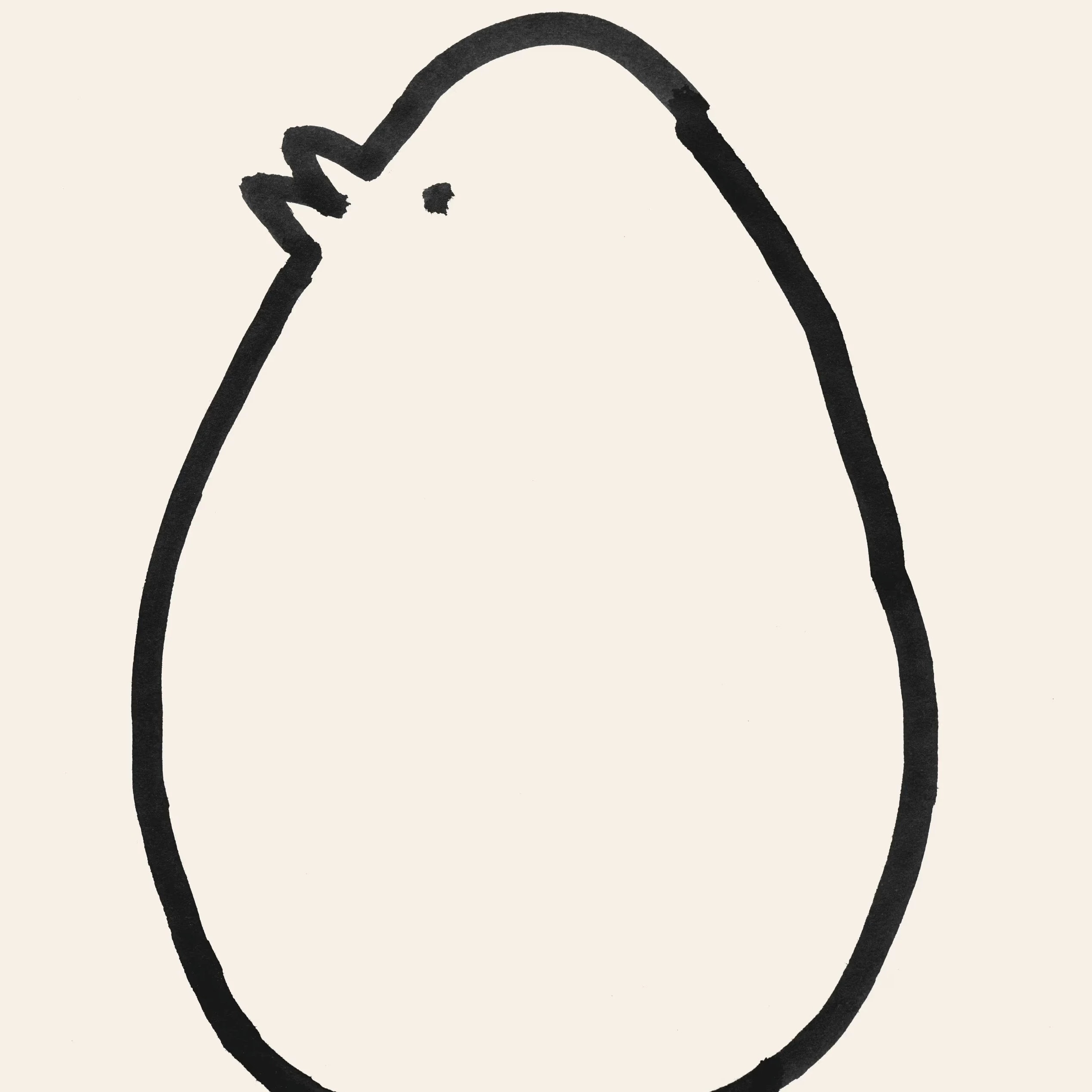 Simple line drawing illustration of a zoomorphic, rotund egg with legs