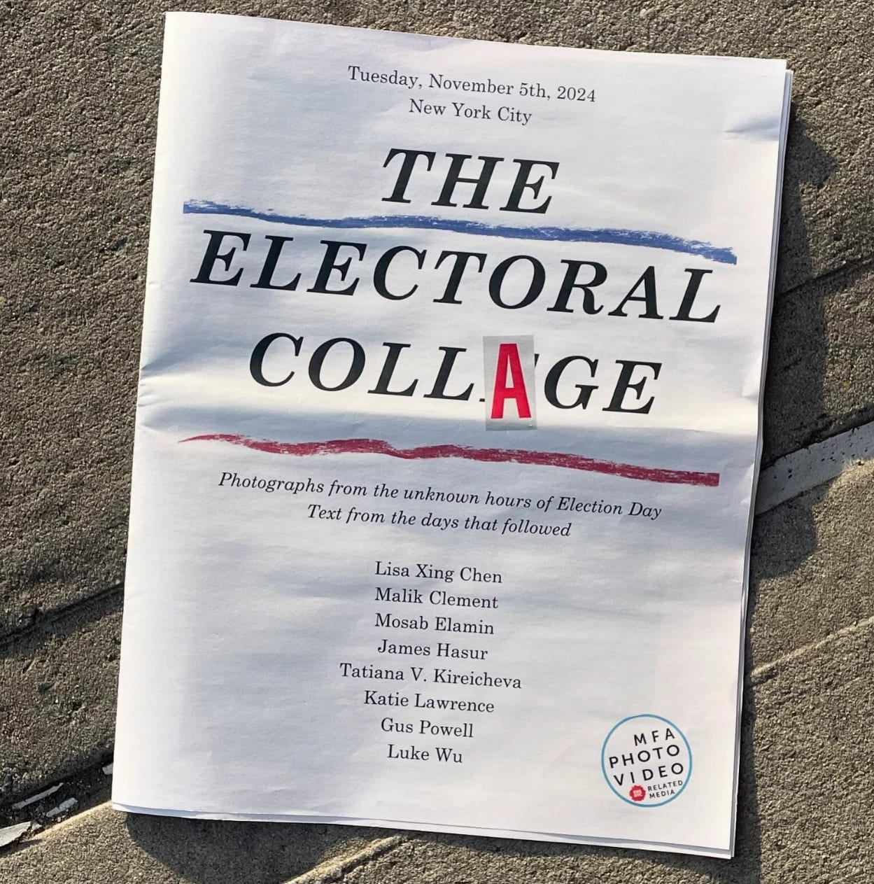 a magazine printed with the words "the electoral collage" printed on it 