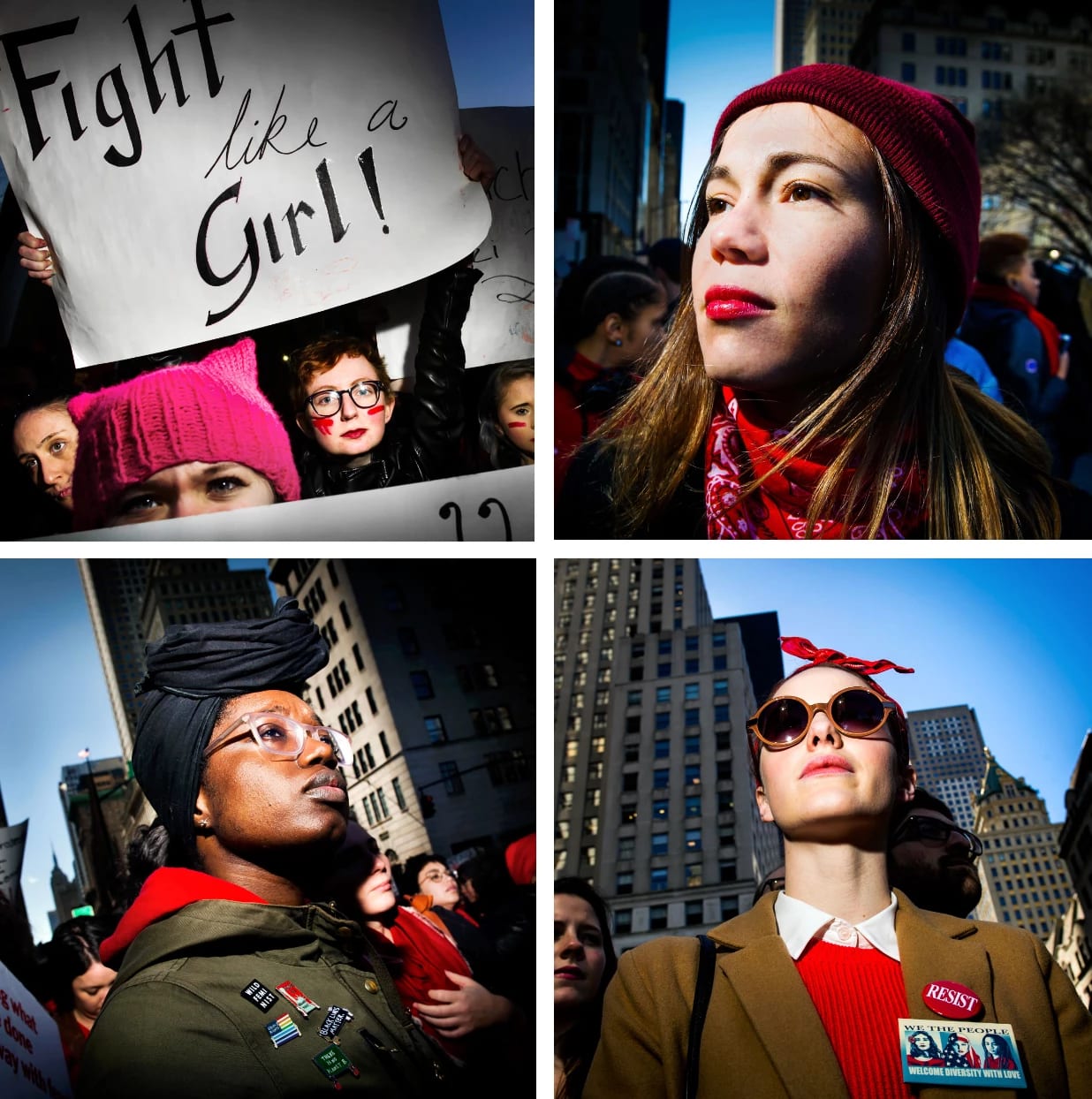 Four portrait photos of various women in the 2021 women's march