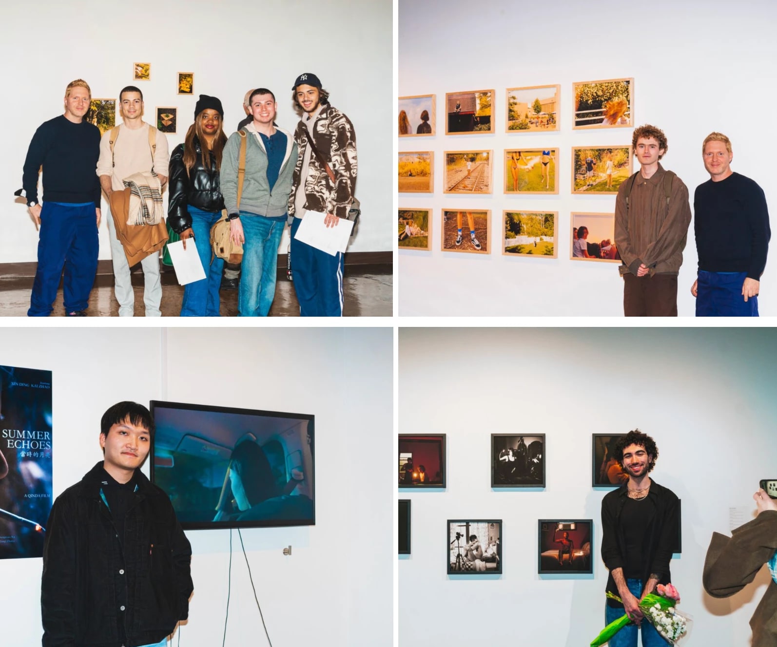 Four photos of people in a gallery