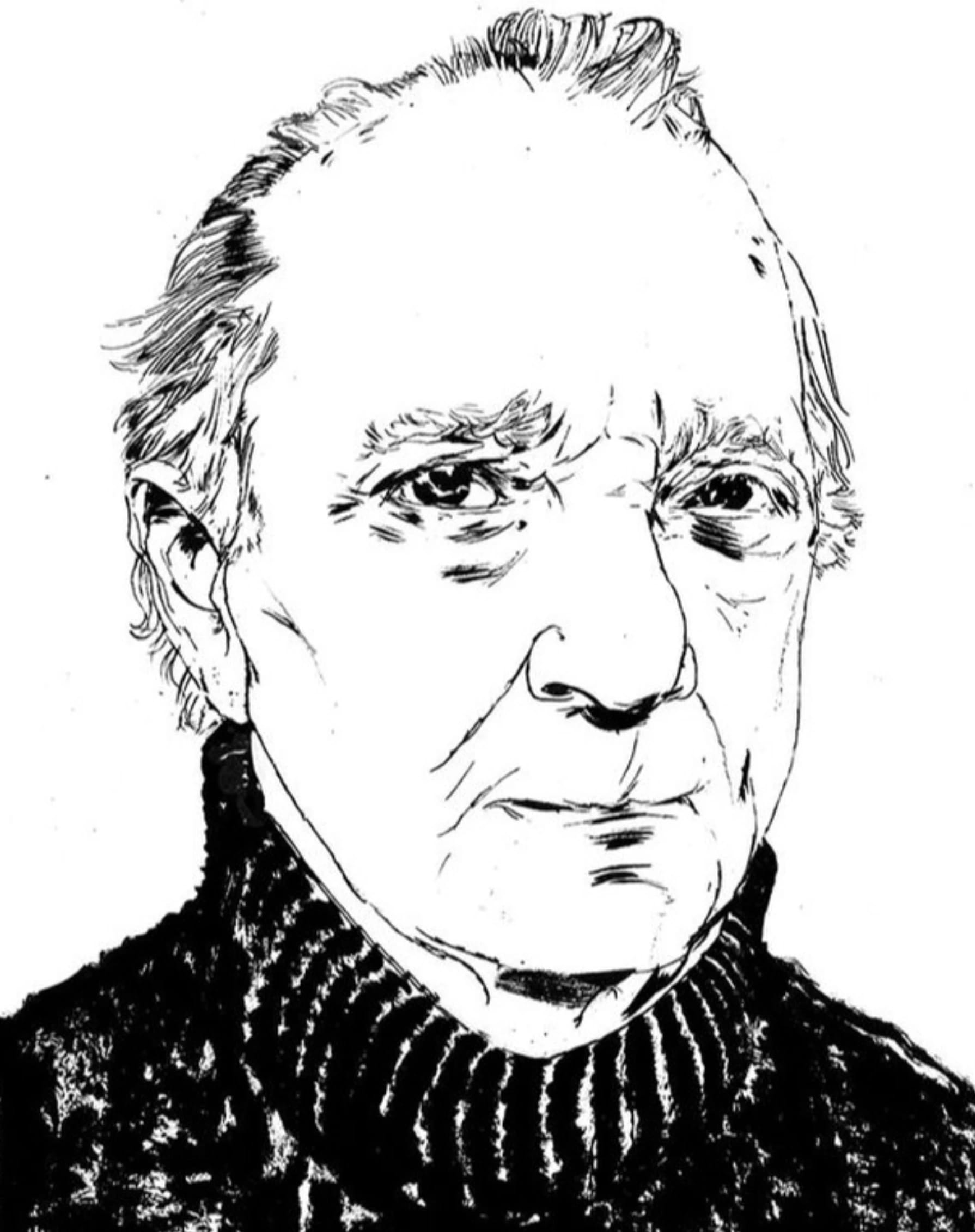 black and white drawing of a man