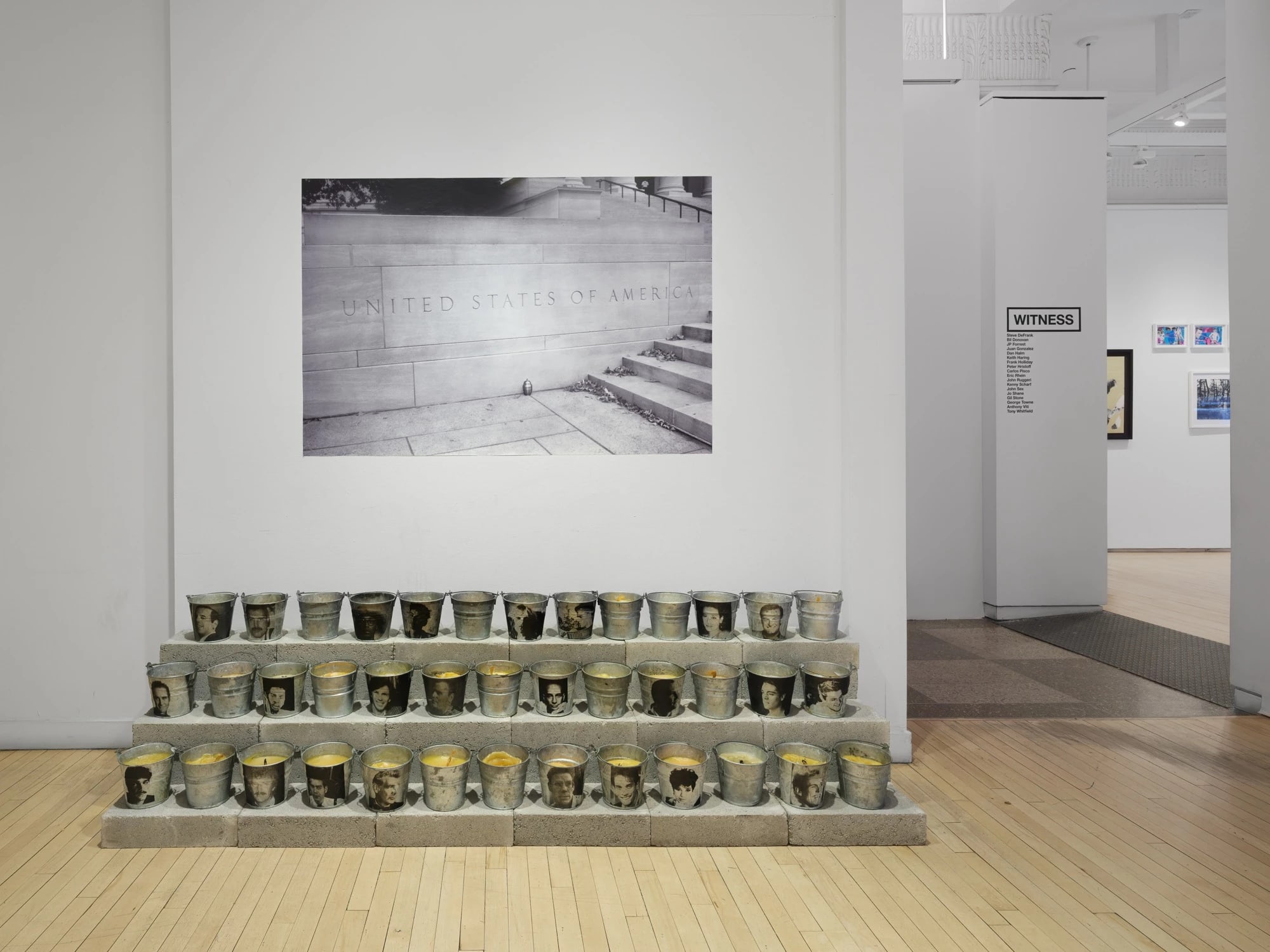 Installation shot of Witness exhibition, artwork right in front of the gallery entrance