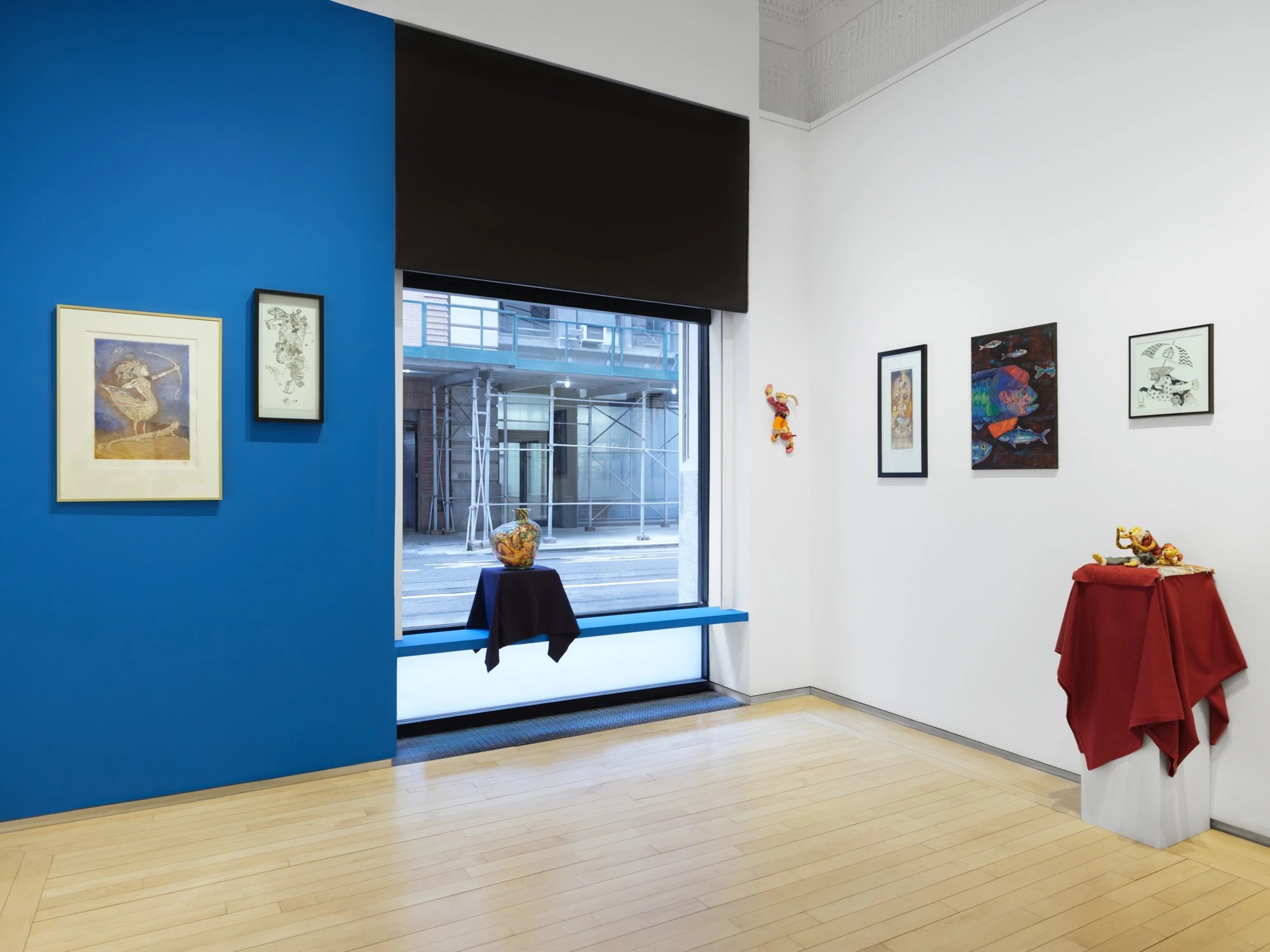 Inner Echoes installation shot, west side wall and front wall with large window that faces the street.