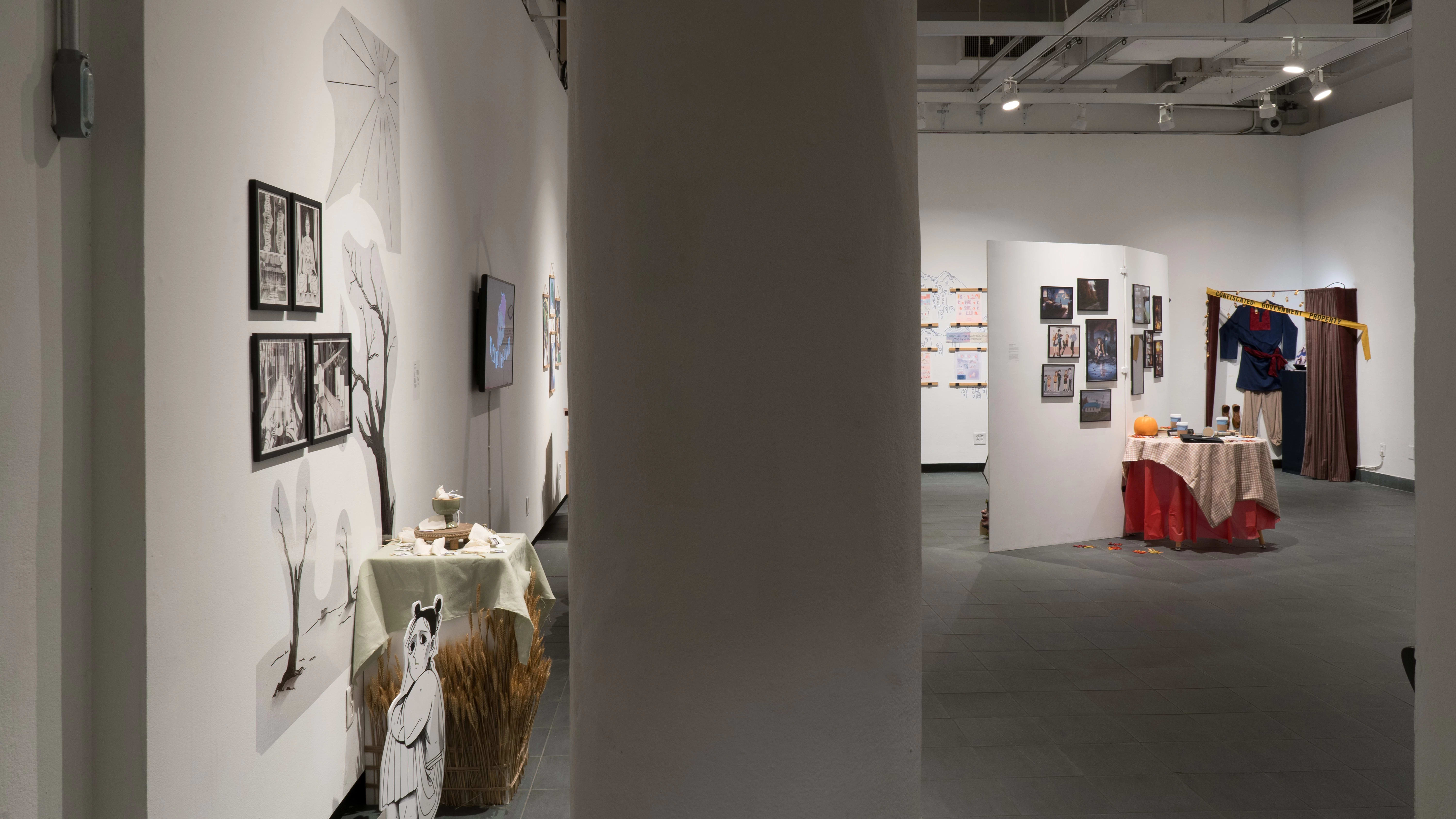 Several artworks in the ‘Now and Then’ exhibition.