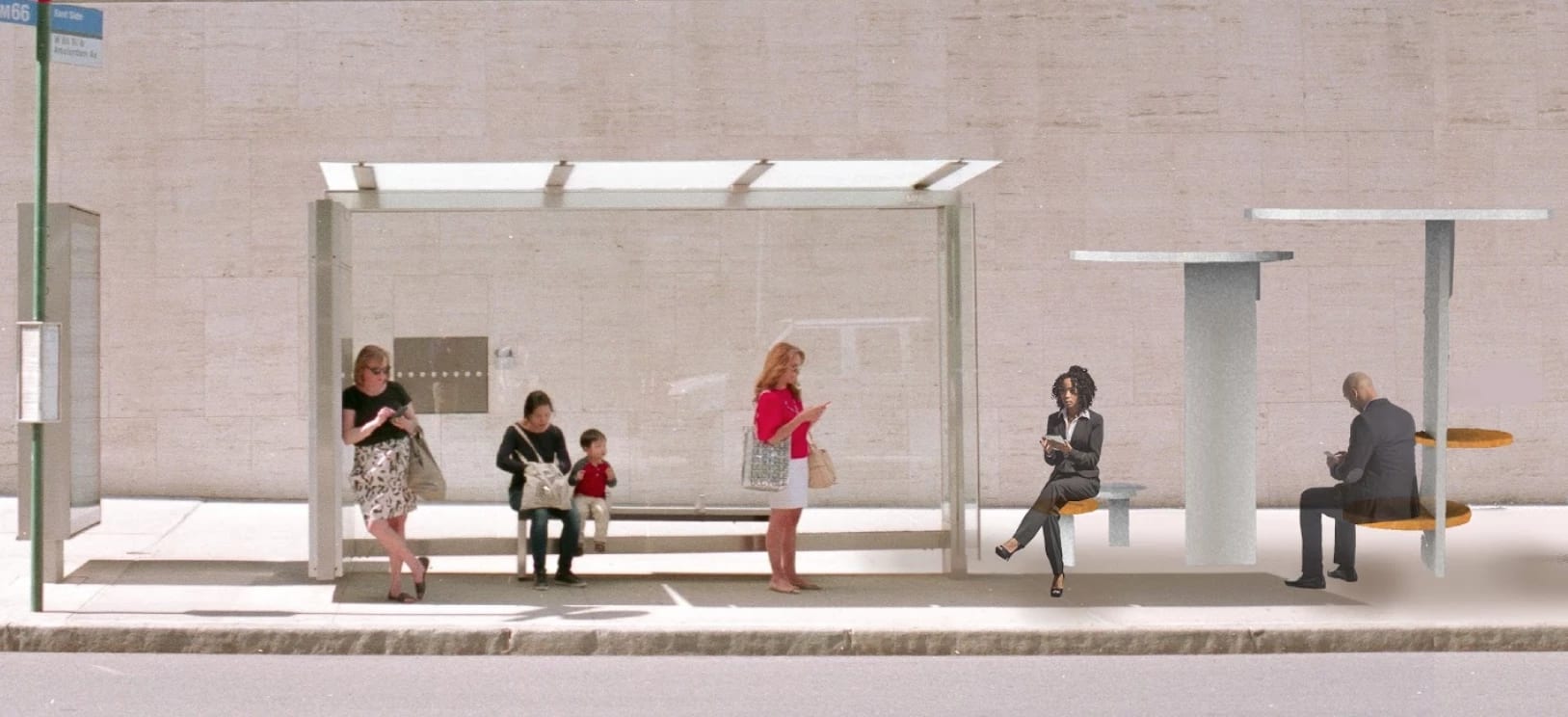 mage of a 3D rendered interior space. A large room with three-tiered levels is visible. The space is primarily open, with seating and tables positioned throughout.