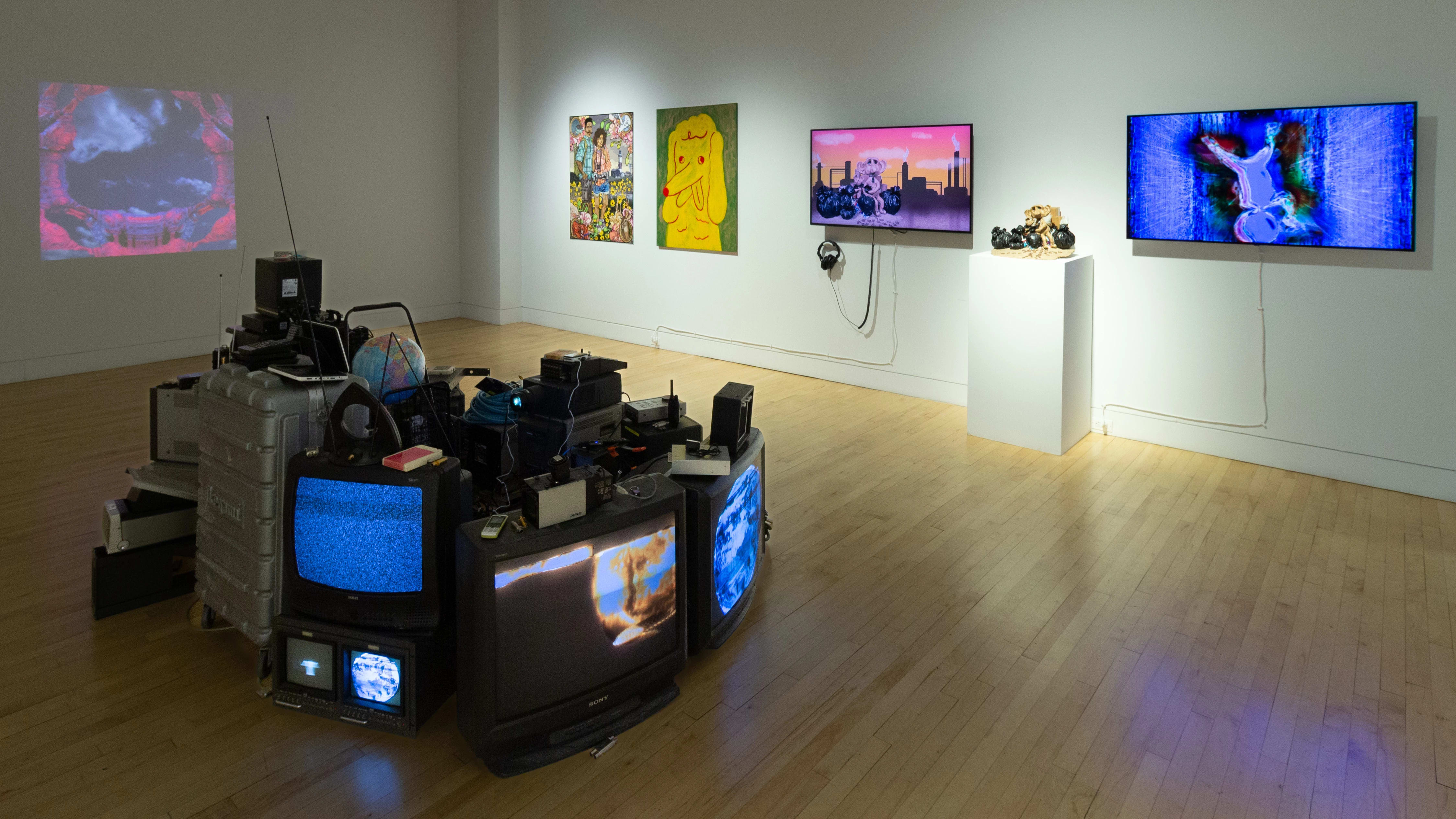 Another view of the gallery in which the work of MFA Computer Arts students is displayed.