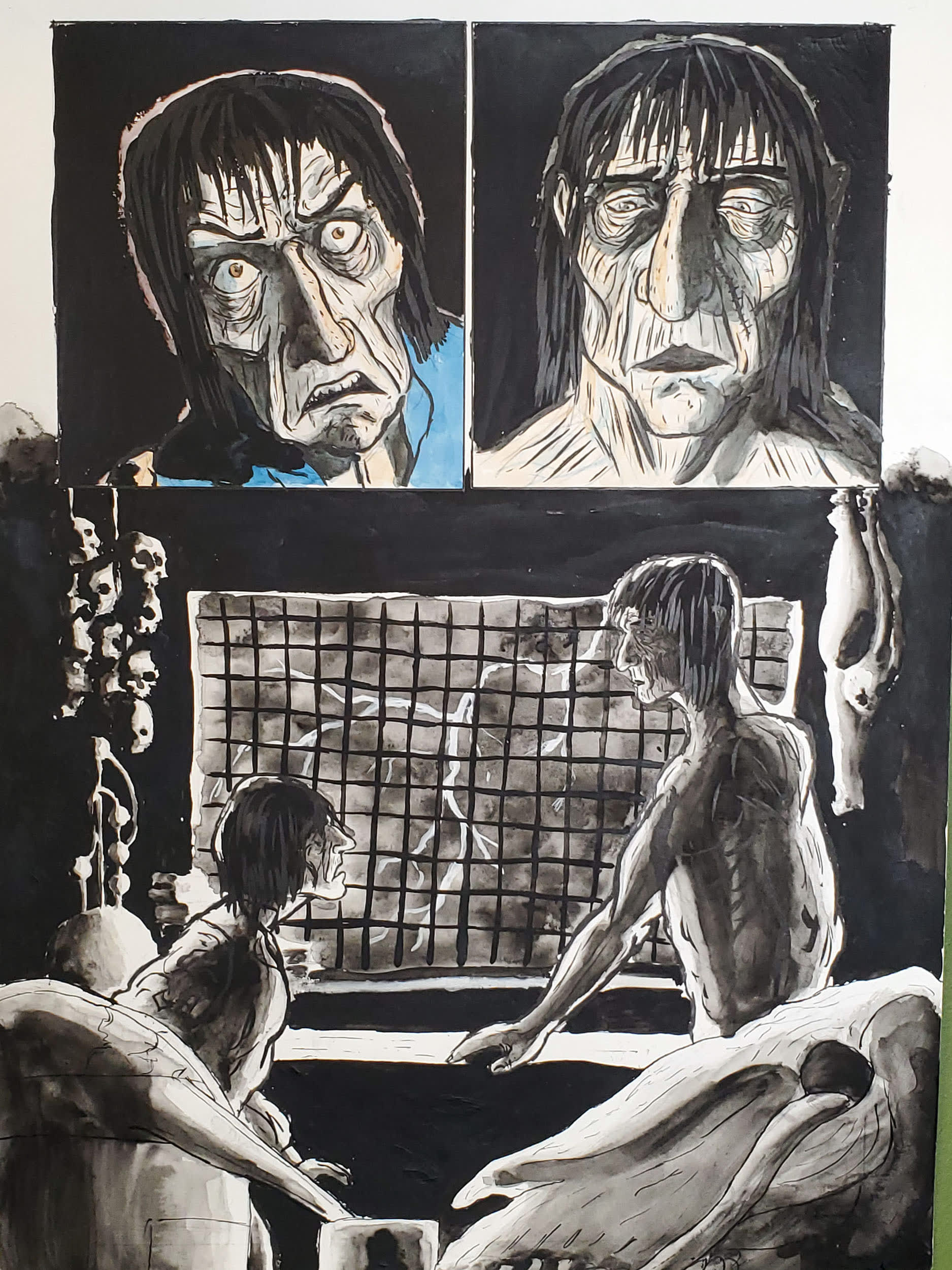 Samuel Wasserman Held, Frankenstein, 2020, ink on paper, 16 x 12 inches 