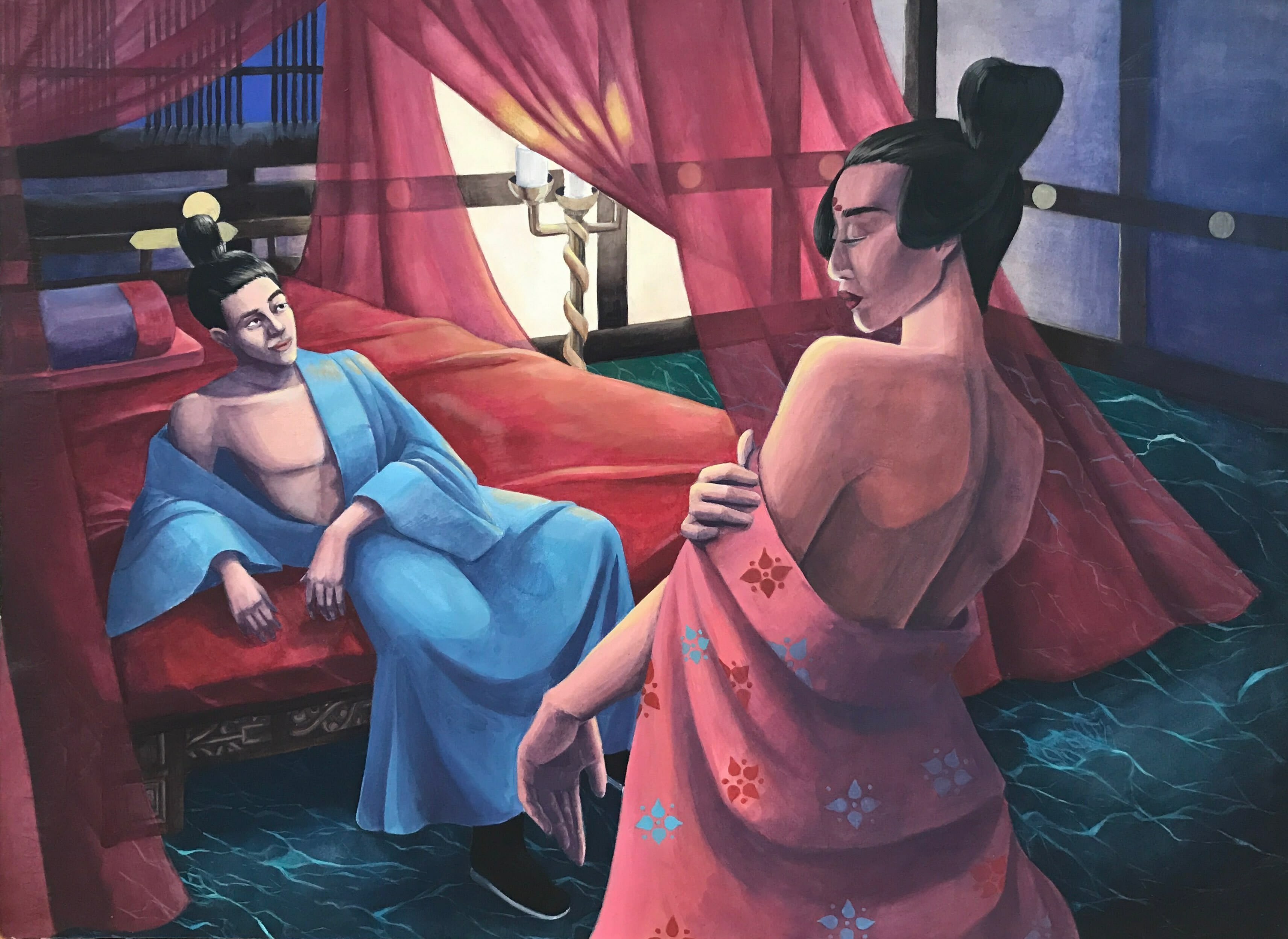 Jamella King, Empress Wu: Monster of Man, 2020, watercolor and acrylic, 22 x 30 inches