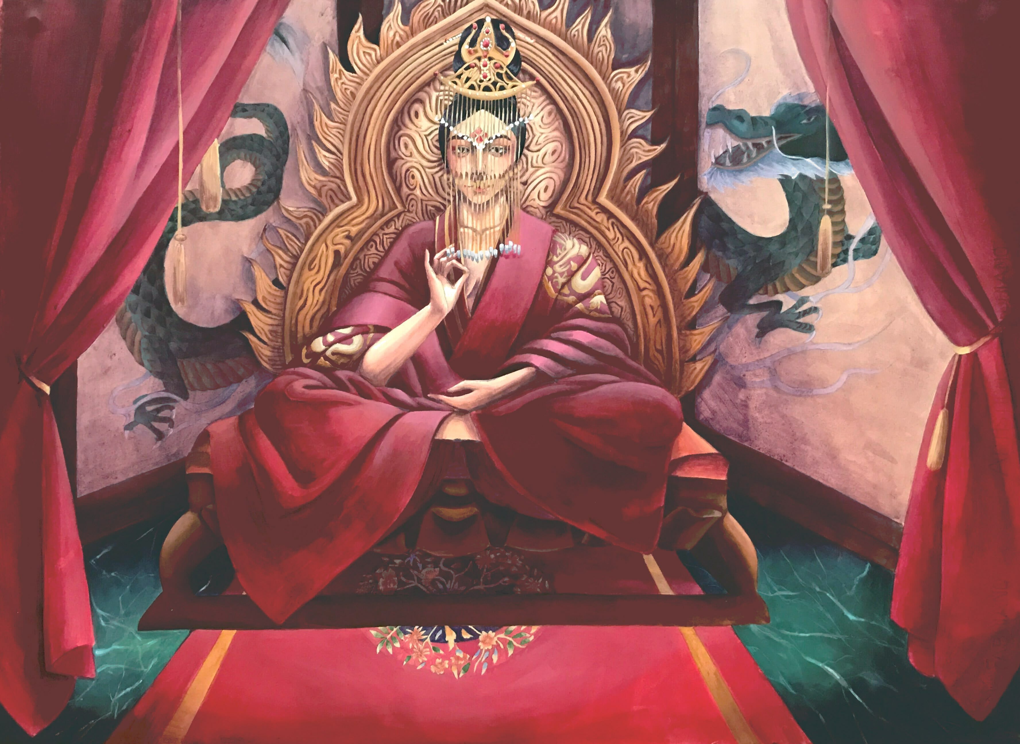 Jamella King, Empress Wu: Monster of Man, 2020, watercolor and acrylic, 22 x 30 inches